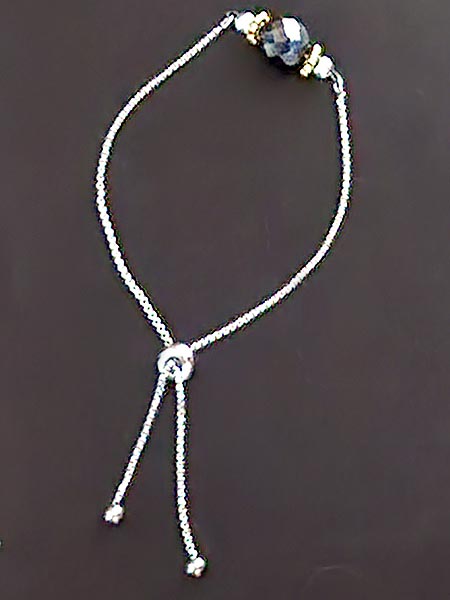 LARGE HEMATITE BEAD  WITH STERLING SILVER BALLS  ON AN ADJUSTABLE SILVER CHAIN