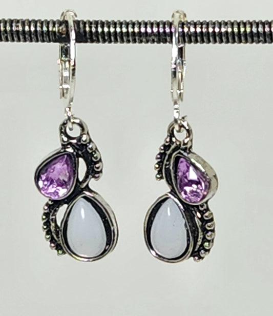 OPAL AND AMETHYST STIRLING SILVER LEVER BACK EAR WIRES