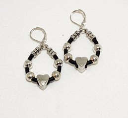 ANTIQUE SILVER HEART WITH SILVER BALLS EARRINGS