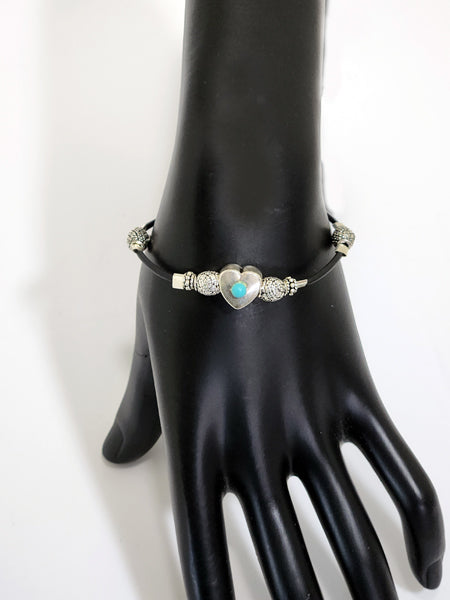 ANTIQUE PUFF HEART WITH TURQUOISE STONE AND STERLING SILVER BRANKLET