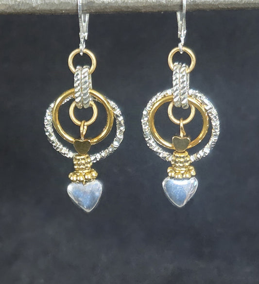 Silver + Gold Heart Drop Earrings — Valentine’s Special