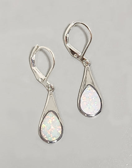 WHITE OPAL SINGLE DROP EARRING WITH STERLING SILVER LEVER BACK EARRINGS