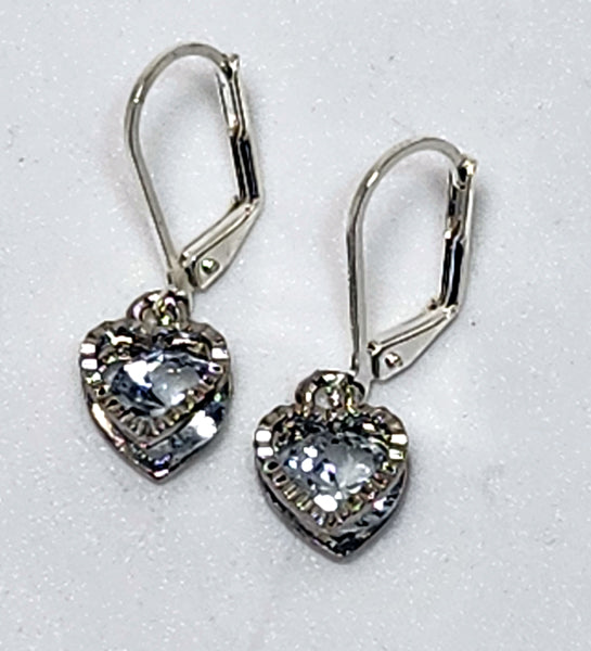 HEART CUBIC ZIRCONIA DROPS ON STERLING SILVER LEVER BACK EAR WIRES