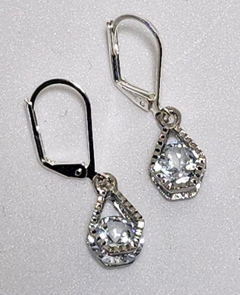 PEAR  CUBIC ZIRCONIA DROPS ON STERLING SILVER LEVER BACK EAR WIRES