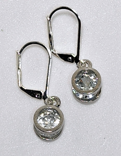 ROUND CUBIC ZIRCONIA DROP ON STERLING SILVER LEVER BACK EAR WIRES