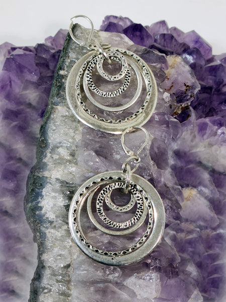 LARGE 5 STERLING SILVER RING EARRINGS