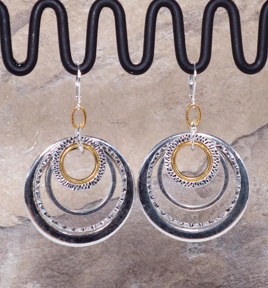 LARGE GOLD & SILVER 5 RING EARRINGS