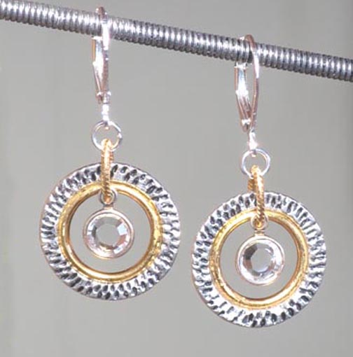 MEDIUM GOLD & SILVER with AUSTRIAN CRYSTAL CHANEL DROP EARRINGS