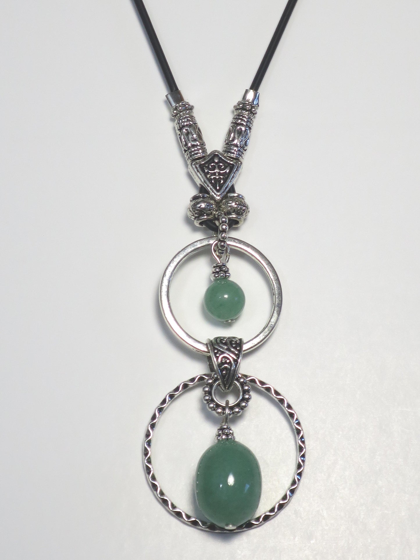 DOUBLE RING with LARGE SEMI-PRECIOUS STONE ADJUSTABLE NECKLACE