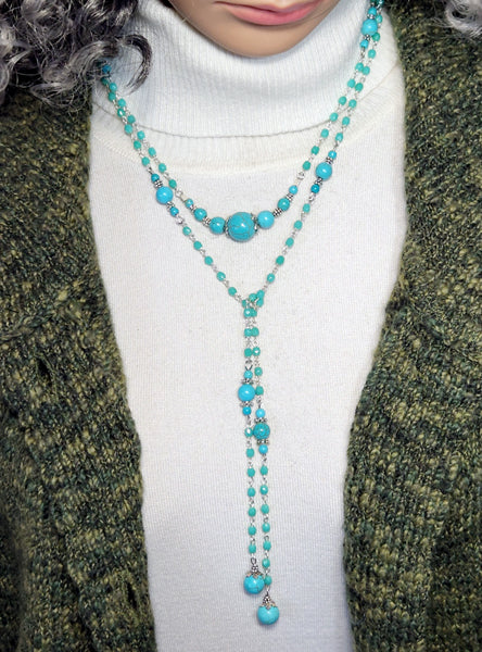TURQUOISE DOUBLE LARIAT with MAGNETIC CLASP